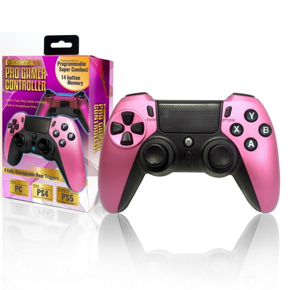 Ghost Gear PS4 Pro Controller Gamepad [Metallic Pink] - High-Speed Wired Connectivity, Four Programmable Rear Triggers, Zero Latency Gameplay - Made for PC/PS4