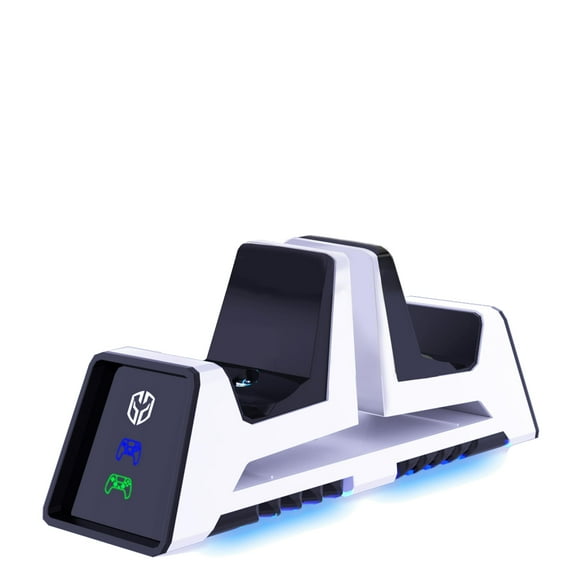Ghost Gear - PS5 Dual Charger & Headphone Stand [WHITE] - Secure Charging for PS5, PS4, Xbox, Switch Pro Controllers - Magnetic Power Induction
