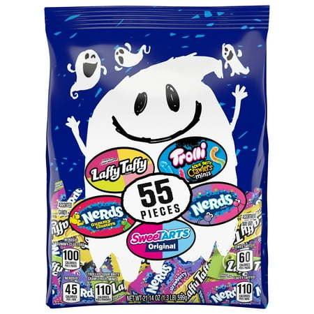 Ghost Goodies Halloween Candy Mixed Bag, SweeTARTS, Nerds, Trolli, Laffy Taffy, 55 count
