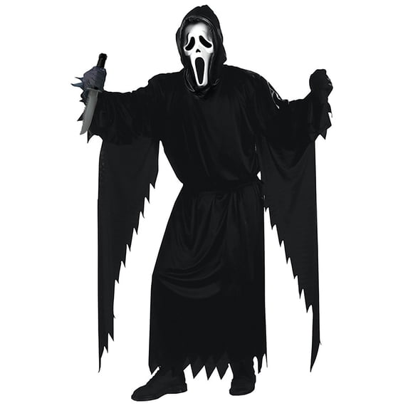 Ghost Halloween Costume for Adults, Black Hooded Costume Robe with Mask ...