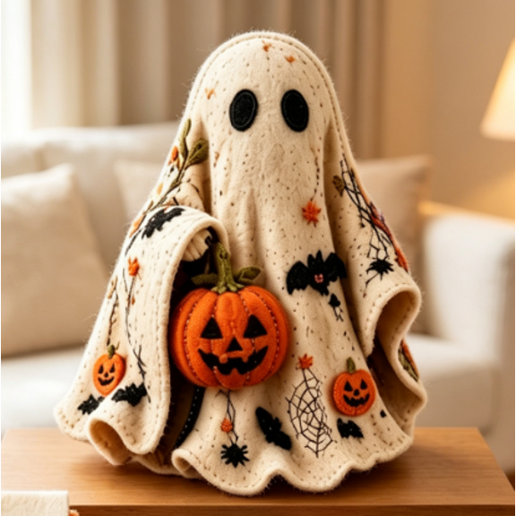 Ghost Halloween DIY Felt Patchwork Kit, 3 Styles Pre-Cut Fabric Ghost Sewing Craft Set, Handmade Fall Decor (Patch Ghost)