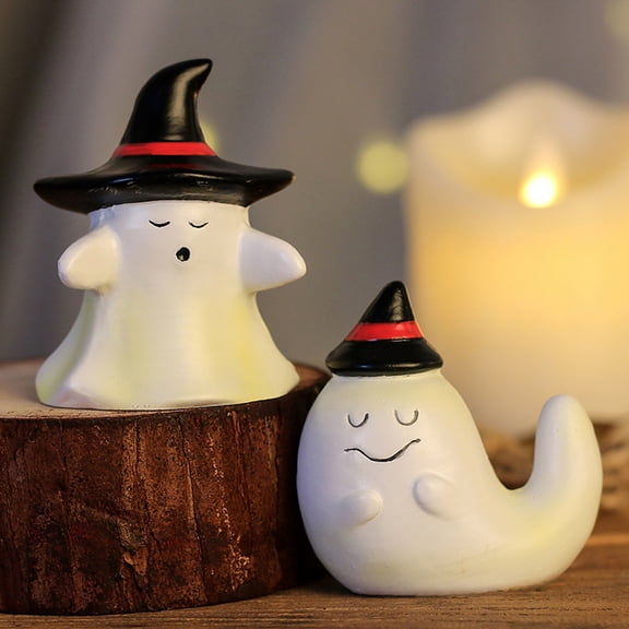 Ghost Halloween Decor, Halloween Desk Decorations, Halloween Table Decor, Halloween Party Decorations, Charming Resin Ghost Statue Wearing A Classic Witch Hat Perfect for