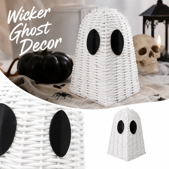 Ghost Halloween Decor, Halloween Home Decor Indoor, Indoor Halloween Decorations, 7X5 in White Rattan Ghost Halloween Figurine, Lightweight Decorative Ghost Ornament to Add Cozy