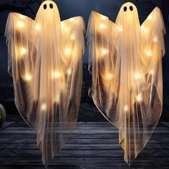 Ghost Halloween Decor Hanging Light up Ghosts Lantern with Spooky Colorful LED Light 47" Halloween Decoration Courtyard Outdoor Family Party Luminous Ghost Lights,Yellow
