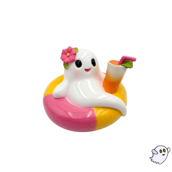 Ghost Halloween Decor,, Relaxing Pool Float Cartoon Ghost Figurine, Pastel Mini Ghost Decor, Household Tabletop Halloween Decorations For Mantel Shelf.Summerween Decor