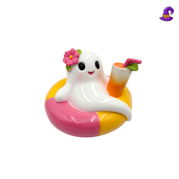 Ghost Halloween Decor, Two-Tone Swim Ring Cocktail Ghost Statue, Hand-Painted Cute Ghost Decor, Mini Tabletop Halloween Decorations For Window Sill Floating Shelf.Summerween Decor