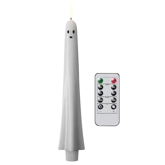 Ghost Halloween Flameless Taper Candles Battery Operated with Remote Timer White LED Flickering Candle Real Wax 3D Wick Long Lasting Spooky Dinner Indoor Decor