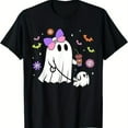 thumbnail image 1 of Ghost Halloween Graphic Tee Funny T Shirt Tops Short Sleeve Round Neck Breathable Black S-5XL, 1 of 5