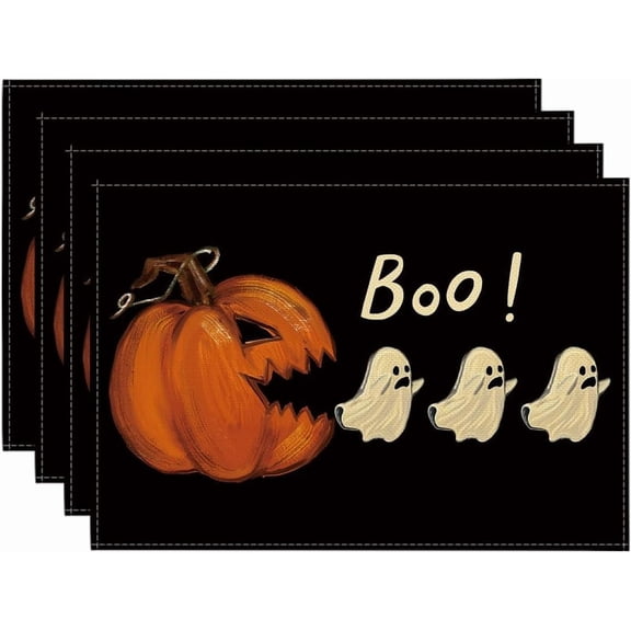Ghost Halloween Placemats Set of 4, 12x18 Inch Seasonal Table Mats for Party Kitchen Dining Decoration