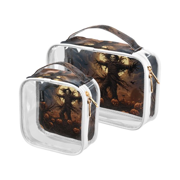 Ghost Halloween Pumpkins Bats Clear Cosmetic Bags with Handles PVC Toiletry Bags Zipper Waterproof Portable for Traveling 2 Pcs