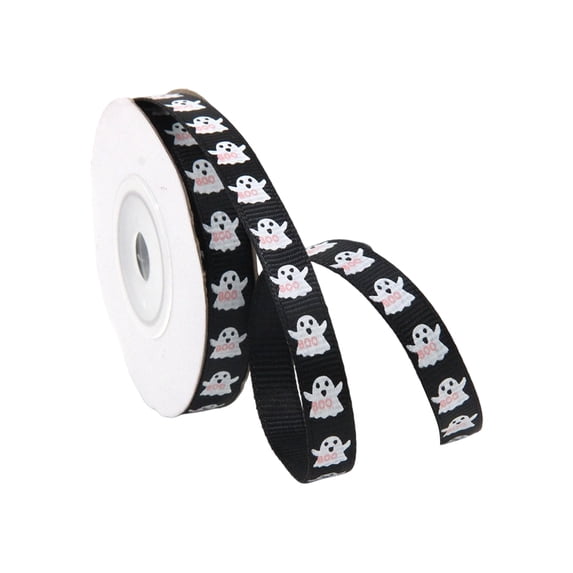 Ghost Halloween Ribbon, Black Ghost Pattern Plastic Ribbon for Gift Wrapping, Spooky Halloween DIY Craft Decorations, Perfect for Wreath, Treat Bag, Hair Bow, Home Mantel & Haunted House Party Decor