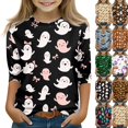thumbnail image 1 of Ghost Halloween Shirt for Girls Cute Pumpkin Print 3/4 Sleeve T Shirt Halloween Graphic Tee Spooky Season Party Outfit Kids 2026,11-12 Years,Khaki, 1 of 7