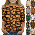 thumbnail image 1 of Ghost Halloween Shirt for Girls Cute Pumpkin Print 3/4 Sleeve T Shirt Halloween Graphic Tee Spooky Season Party Outfit Kids 2026,3-4 Years,Yellow, 1 of 1