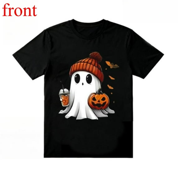 Ghost Halloween Tee Hat Pumpkin Drink Graphic Breathable Vintage Top Casual Comfort Fit Black S-5XL