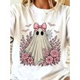 thumbnail image 1 of Ghost Halloween Women's T-Shirt Halloween Outfit Casual Soft T Shirt Coquette Bow Lace Ghost Round Neck Loose Casual Tees Halloween Gift, 1 of 5