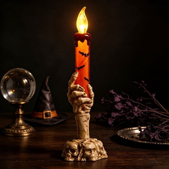 Ghost Hand Glowing Halloween Candle Holder, Skeleton Claw Battery Operated Spooky Candlestick, Gothic Party Tabletop Decor Prop, Holder for Halloween Scene Table Layout