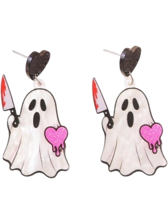 Ghost Heart Bat Halloween Stud Drop Dangle Earrings for Women Sparkling Acrylic Colorful Funny Creative Gothic Cosplay Costume Knife