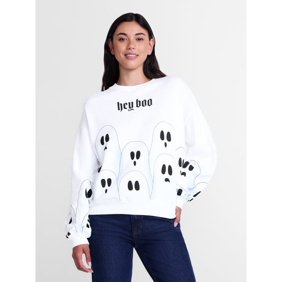 Halloween Women's Hey Boo Graphic Sweatshirt with Long Sleeves, Sizes XXS-XXL