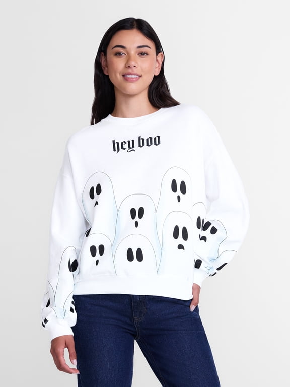 Women's Hey Boo Graphic Sweatshirt with Long Sleeves, Sizes XXS-XXL