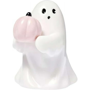 Ghost Hold Pumpkin Figurines,Halloween Ghost Decorations Figurine,Cute Ghost with Bat Spooky Statue,Halloween Ghost Ornaments,Spooky Ghost Sculpture Gift for Halloween Office Kitchen Decor