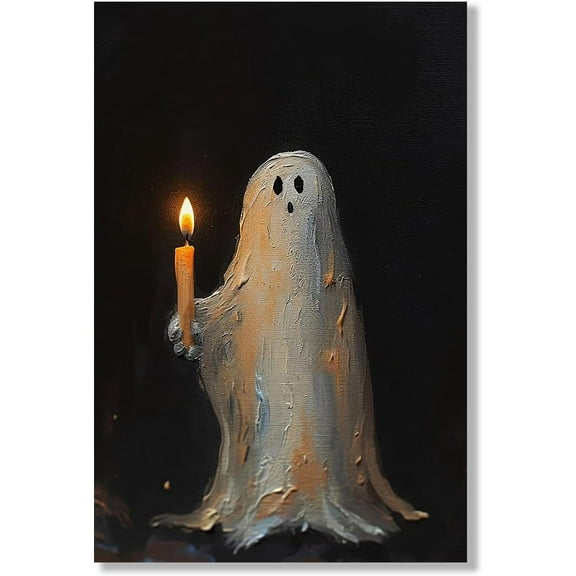Ghost Holding A Candle Print Poster Haunting Ghost Wall Art Canvas Artwork Wall Decor Prints Painting Art Prints Picture Home Halloween Decoration No Frame
