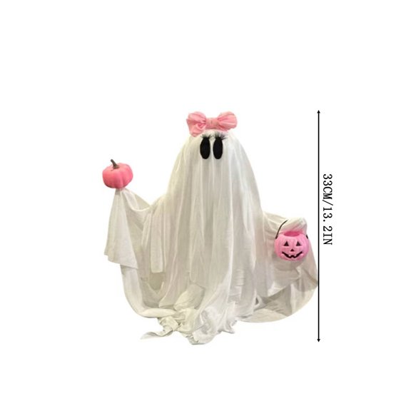 Ghost Holding Pumpkin Halloween Decoration With Battery-Operated Warm Light, Plastic, 13 Inch, 1 Pack