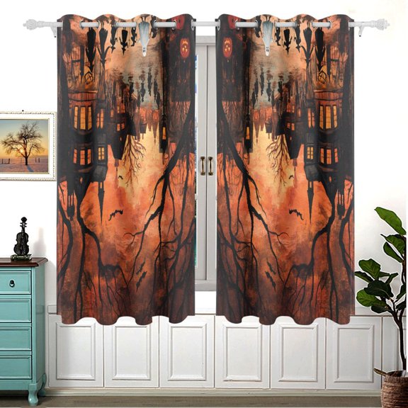 Ghost Horror 63x55in Window Curtain Panels 63x55in 2-Piece Heavy Duty 80% Light Blocking