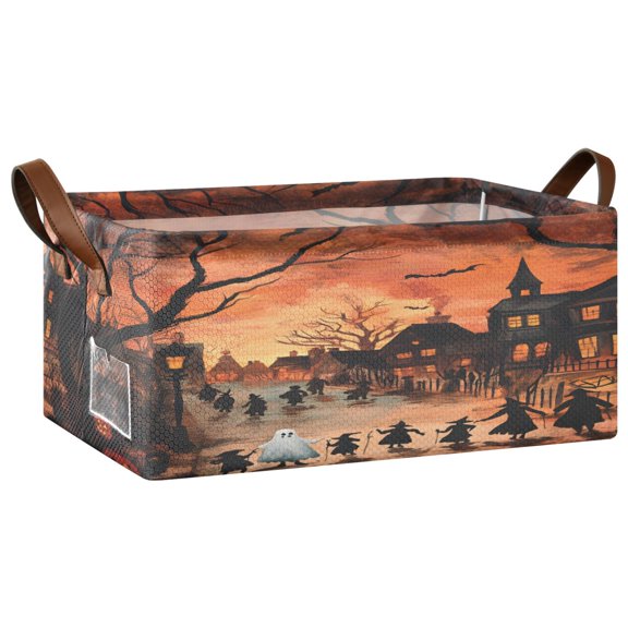 Ghost Horror Open Home Storage Bins Foldable Metal Frame Shelf Baskets 16.9x11.4x7.7in Water-Resistant