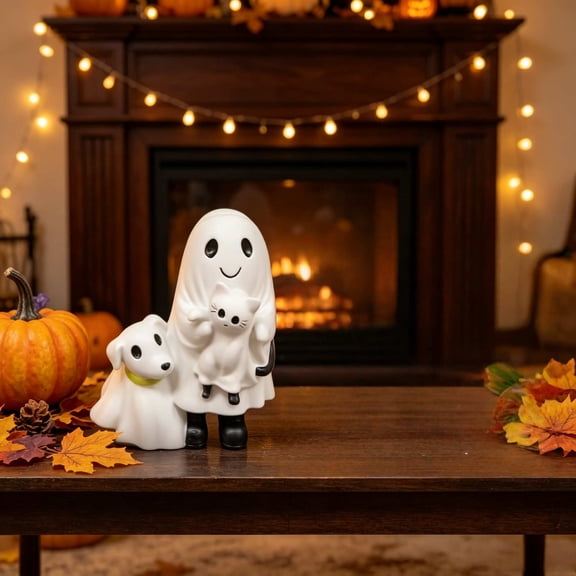 Ghost Hugging Ghost Resin Statue, Hand-painted Fade-resistant Waterproof Finish, Tabletop Shelf Mantel Decor for Fall Spooky Season, Lazyguy