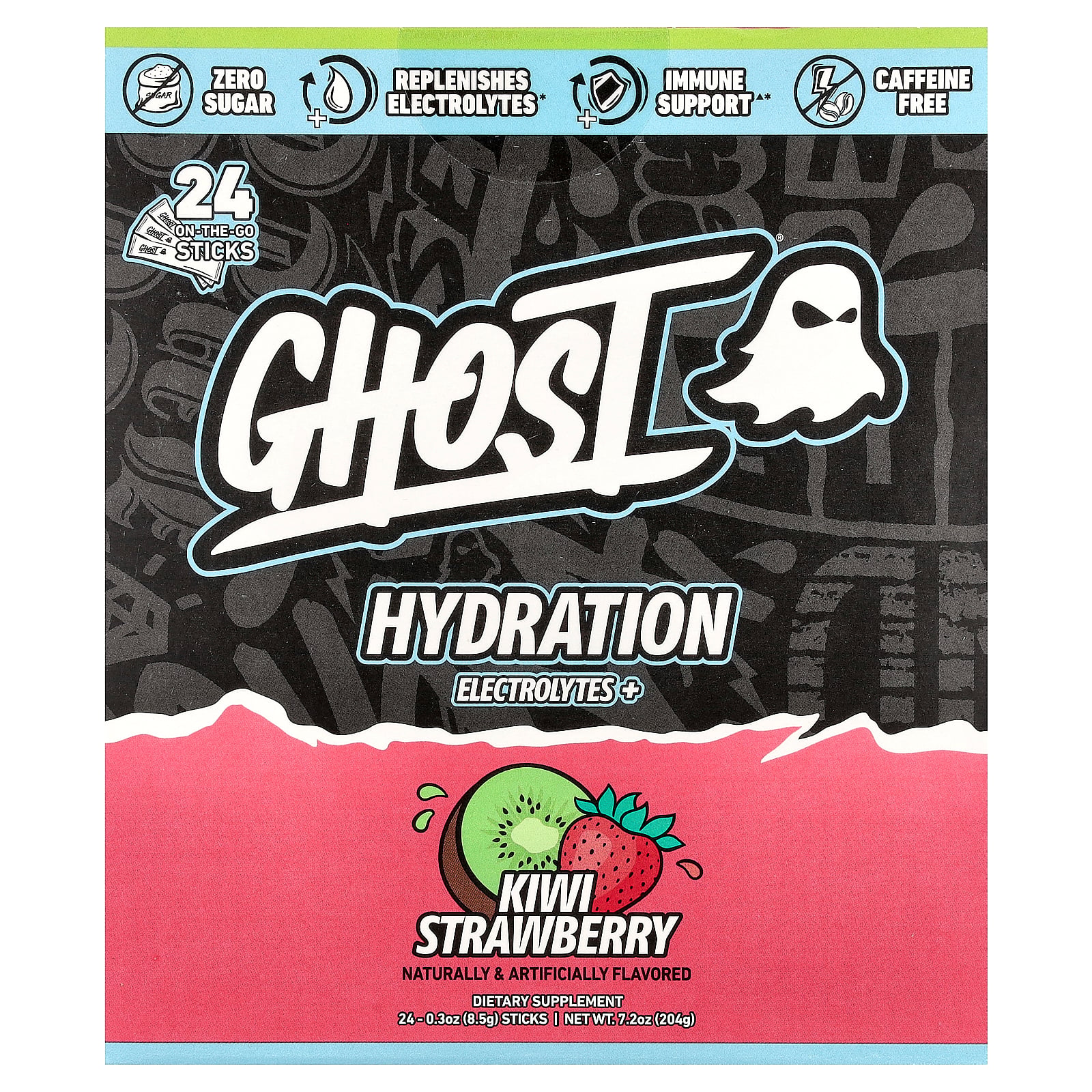 Ghost Hydration Electrolytes+, Kiwi Strawberry, 24 On-The-Go Sticks, 0.3 oz (8.5 g ) Each