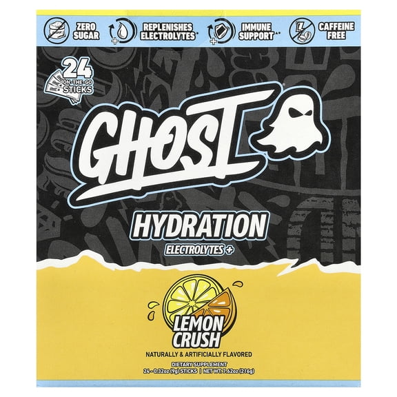 Ghost Hydration Electrolytes+, Lemon Crush, 24 Sticks, 0.32 oz (9 g) Each