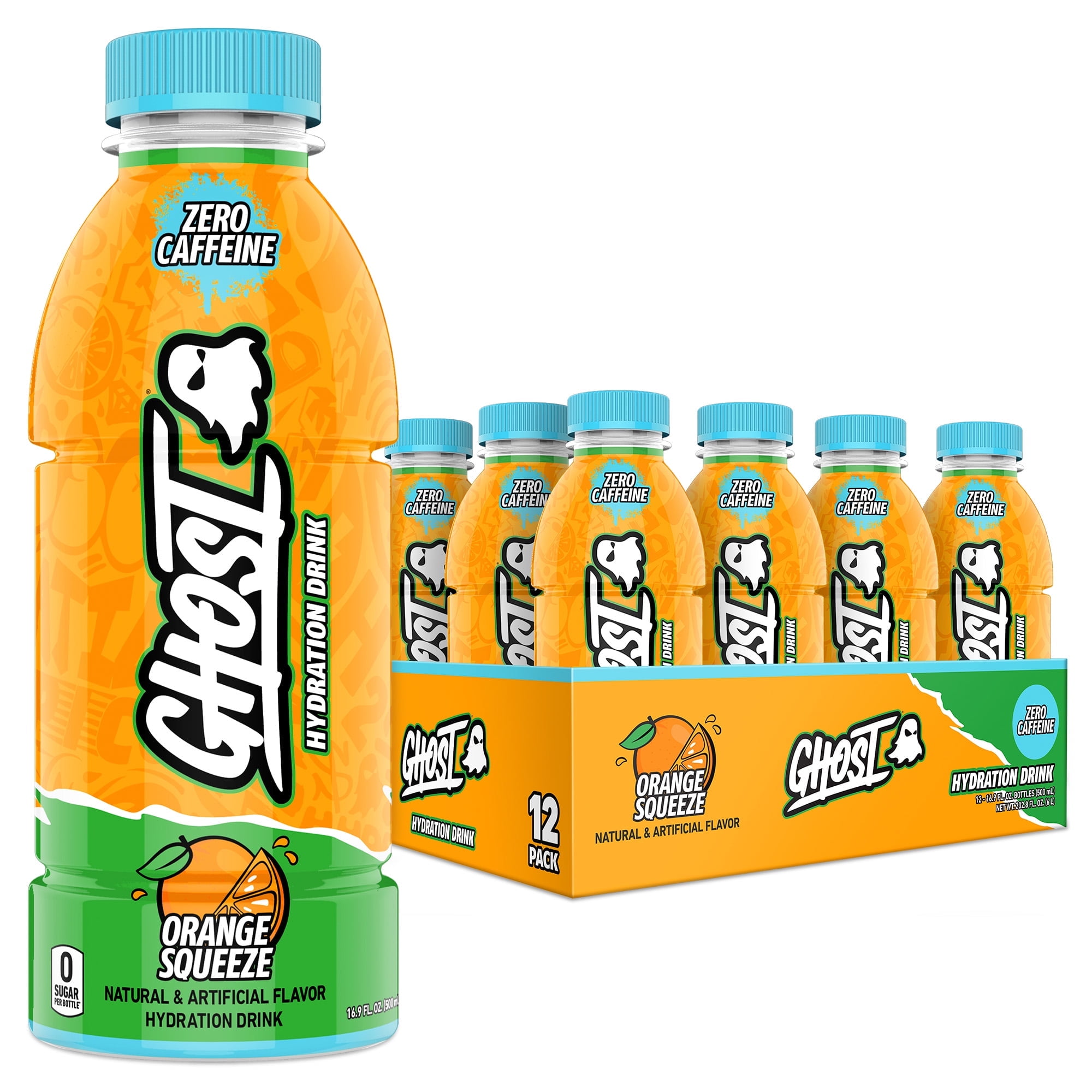 Ghost Hydration Orange Squeeze Sports Drink, 16.9 fl oz,12pk