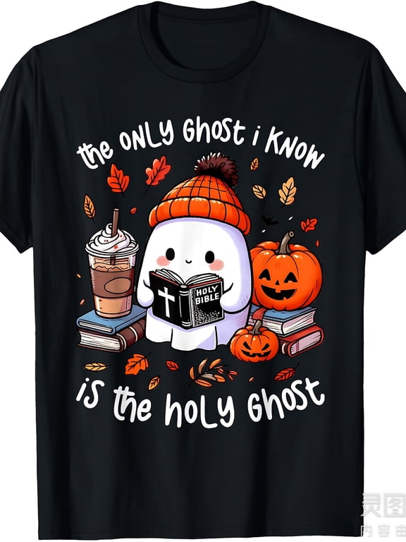 The Only Ghost I Know Is The Holy Ghost Christian Halloween Graphic Tee for Men Women, Funny Religious Spooky Short Sleeve T-Shirt, Casual Crew Neck Top for Church Halloween Gift