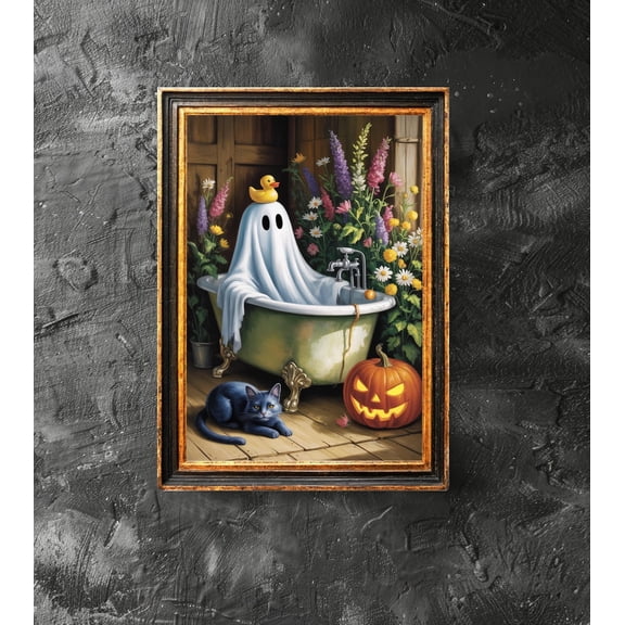 Ghost In Bathtub Poster Rubber Duck Print Ghost Bathroom Art Retro Print Bathroom Decor Wall Art Modern Wall Decor
