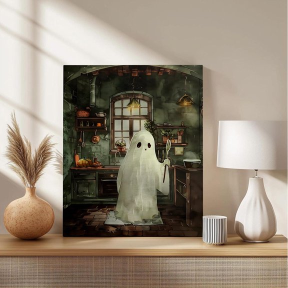 Ghost In Kitchen Poster €“ Moody, Gothic Decor UNFRAMED Poster, Wall Art for Decor, Present, 8x12