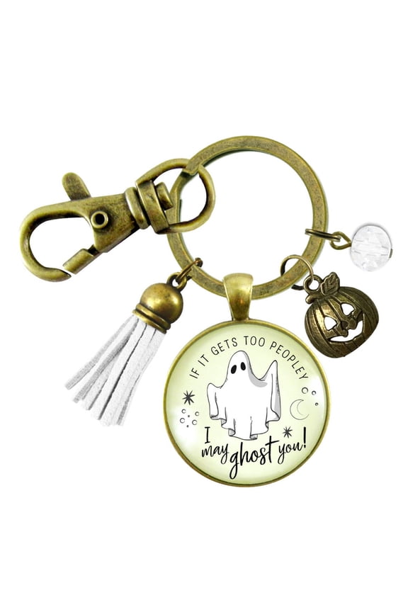Ghost Keychain Too Peopley I May Ghost You Funny Introvert Meme Quote Jewelry Costume for Halloween