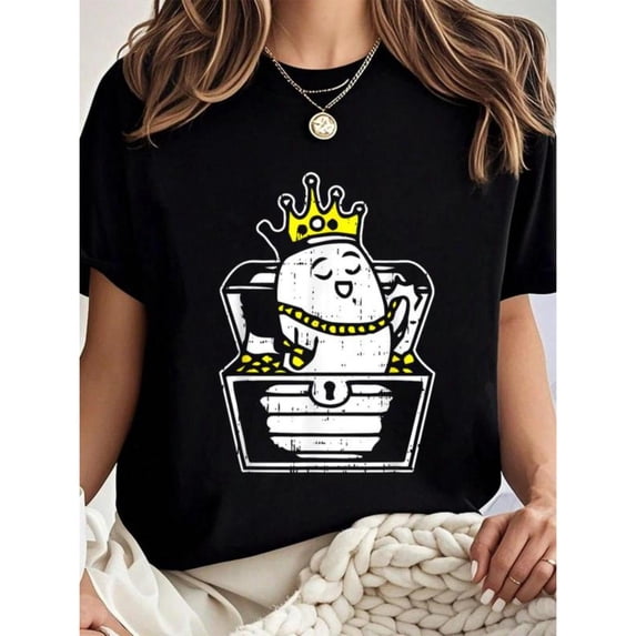 Ghost King Halloween Costume,Funny Ghoul Spirit Graphic T-Shirt for Women, Cool Graphic Tee Tops, Fashion,cotton,black,S-5XL