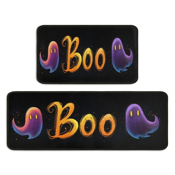 Ghost Kitchen Mats Sets Of 2 Halloween Scary Ghost Boo Spooky () Kitchen Mats for Floor Bathroom Washable Retro Rugs Decorations for Porch Veranda Entryway (17x47in+30x17in)