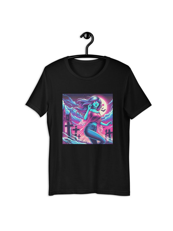 Ghost Lady of The Cemetery | Spooky Synth Wave Style Goth Unisex t-shirt - Good Gift