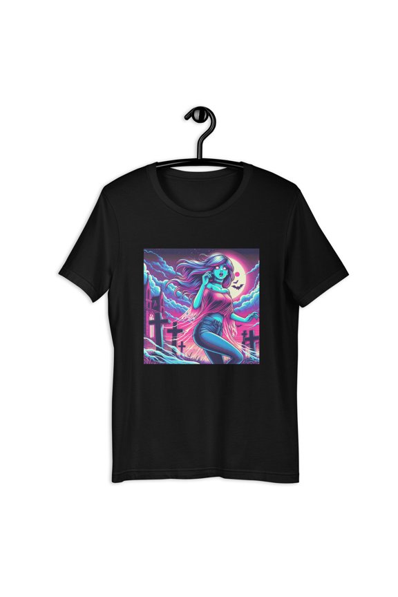 Ghost Lady of The Cemetery | Spooky Synth Wave Style Goth Unisex t-shirt
