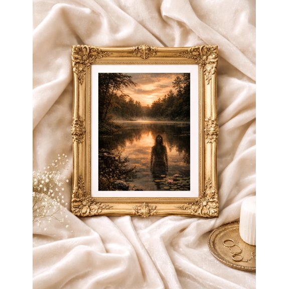 Ghost In Lake Wall Art Print, Spirit In Water Artwork, Haunted Nature Decor, Dark Witchy Landscape Poster, Moody Paranormal Wall Art , Poster Print Only