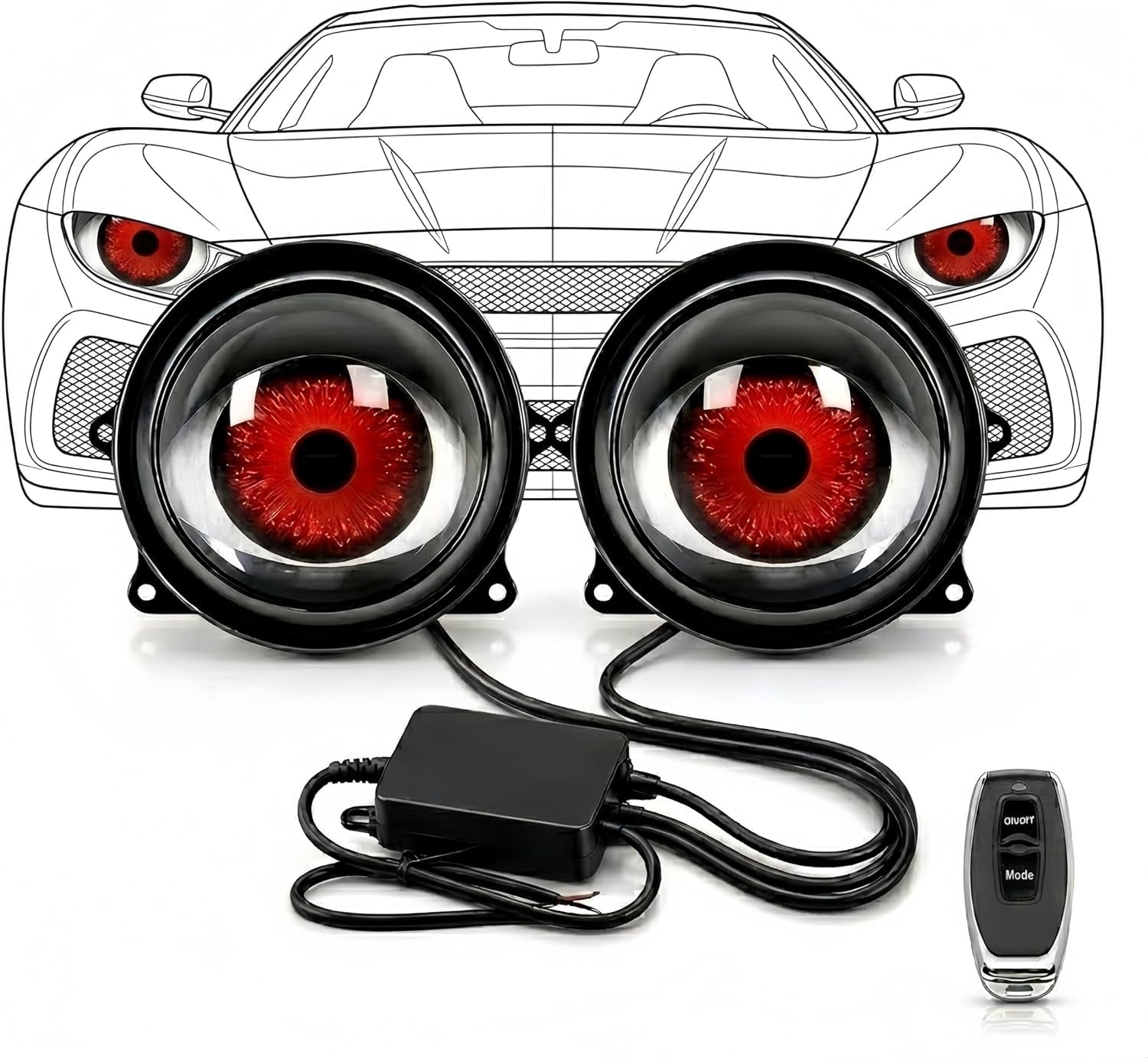 Ghost Lens Headlights, Demon Eye Headlights, 2pcs 33 Modes, Remote Synchronization, Demon Eyes LED Headlight Kit for Car, SUV, Motorcycle