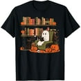 thumbnail image 1 of Ghost Library Reading Books Halloween Men Women T-Shirt Shirts, 1 of 4