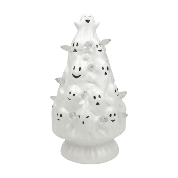 Ghost Light-Up Ceramic Christmas Tree | Battery-Powered Halloween Mood Light | 8 Inches Tall
