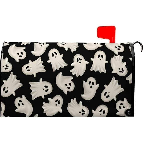 Ghost Mail Box Covers Magnetic Standard Size 21x18 inch Halloween Spooky Mailbox Cover Black Post Letter Box Cover Wraps for Outdoor Garden Decor
