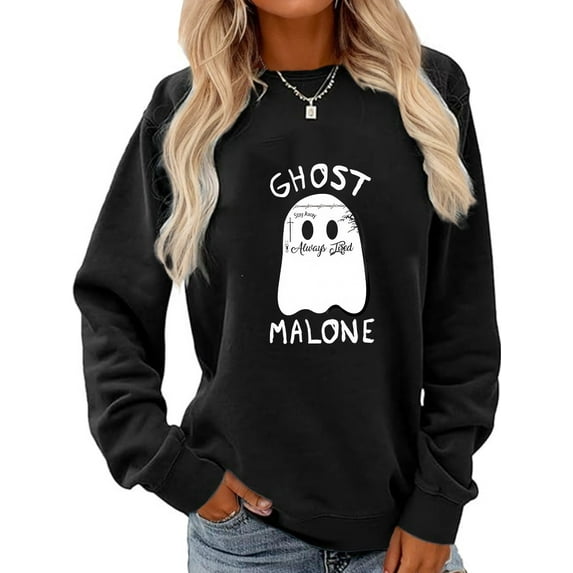Ghost Malone Print Halloween Shirt Long Sleeve Shirts For Women Black One-piece