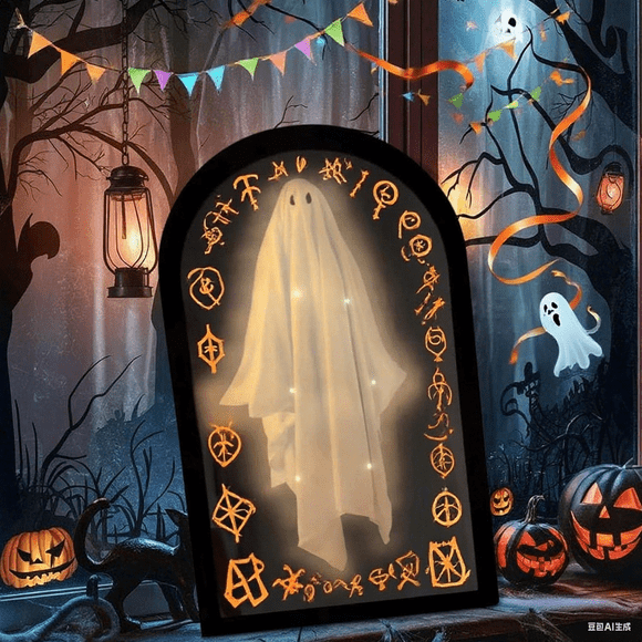 Ghost Mirror Halloween: Led Lit Haunted House Apparition, Novelty Ghost Mirror With Creepy Eyes Hologram For Fireplace Decor