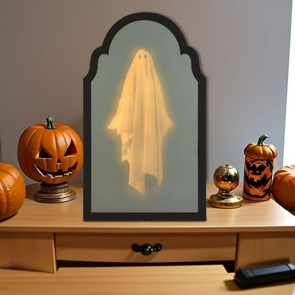 Ghost Mirror Halloween: Led Lit Spooky Haunted House Apparition, Novelty Ghost Mirror With Creepy Eyes Hologram For Indoor/Outdoor Decor
