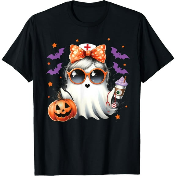 Ghost Nurse Halloween Costume Coffee Lover T-Shirt