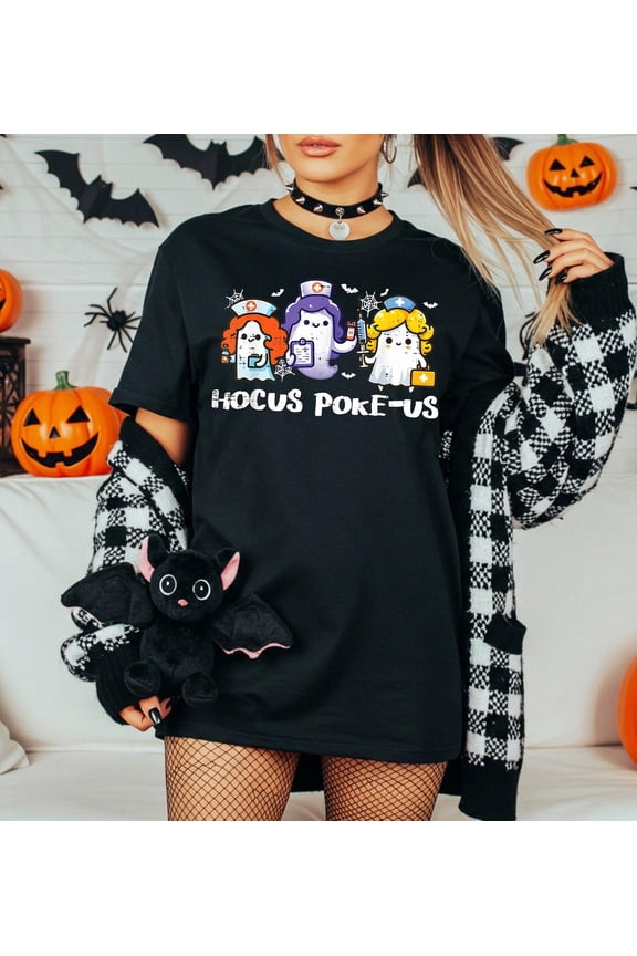 Ghost Nurse Hocus Poke-Us T-Shirt, Hocus Poke-us Witch Nurse Shirt, Medical Lab Tech Shirt, ER Crew Shirt, Hocus Poke-us All Size S-5Xl